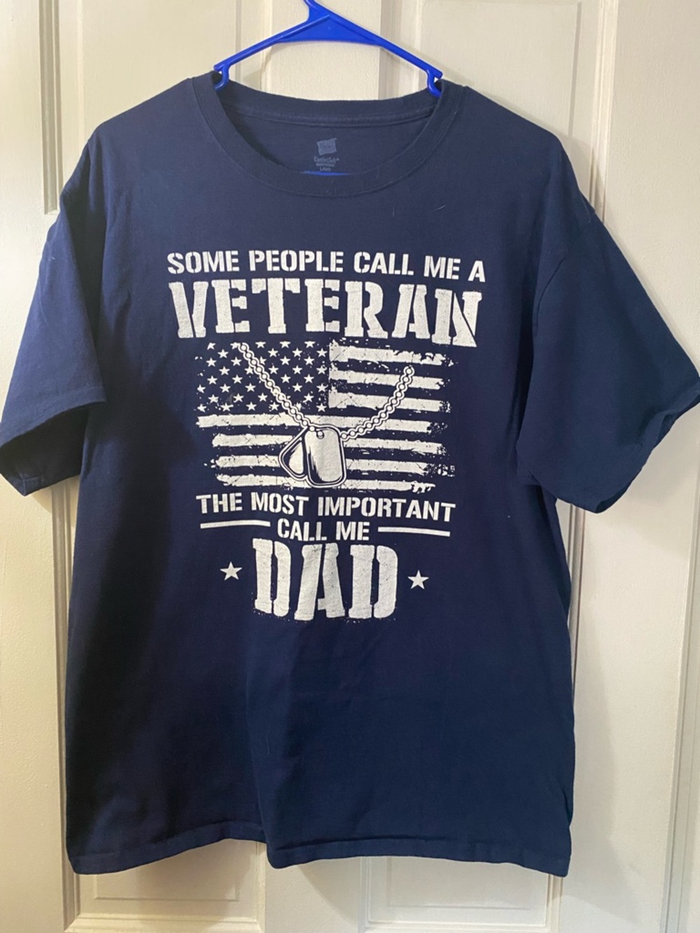 Dark Navy Veteran Dad 100% cotton Tee size Large Father’s Day gift Hanes